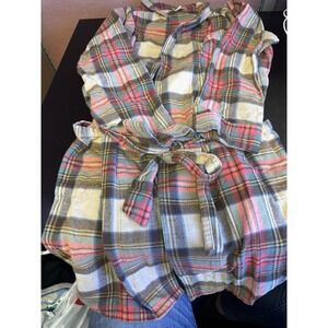 Vintage LL Bean Mens Robe Red Scotch Plaid Sz S Freeport Cotton Flannel EUC A31